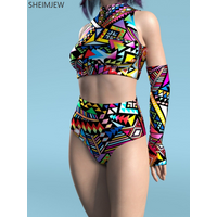 Sexy Women's Bodysuit Colorful Geometric 3d Pattern Adult Halloween Role Play Costume Fancy Party Bodysuit Carnival Swimsuit