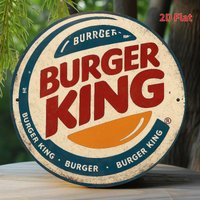 Burger King Retro Metal Sign - Red and White Burger King Logo Decoration - Suitable for Home, Office, Garage, Café