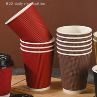 convenient25pcs/set 8oz Coffee Cups Double Wall Insulated Paper Coffee Cups With Lids Disposable Stripe Portable Paper Cups
