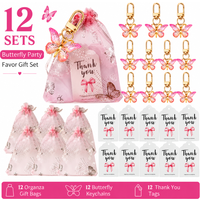 36Pcs/Set Butterfly Keychain Party Favors Set with Organza Gift Bags and Thank You Tags for Wedding Birthday Guest Gifts