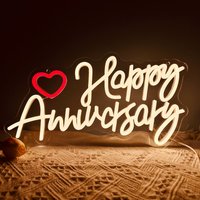 Happy Anniversary Neon Sign for Wall Decor, Anniversary Shaped USB Powered LED Neon Light Sign for Wedding Party, Birthday Decor