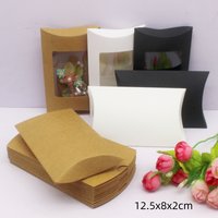 10/50PCS12.5x8x2cm white/black/kraft paper 3-color optional packaging paper box PVC window pillow box