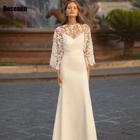 Customized High Quality New Mermaid Wedding Dress O-Neck Lace Applique Tulle Open Back Bride Dresses Floor Length robe de mariée
