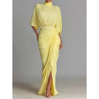 Lady Elegant Dress Fashion Solid Three Quarter Half High Collar High Waist Package Hip Dresses Robe Femme Holiday Party Clothes