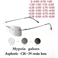 Lunettes de soleil photochromiques pour myopie, ultralégères, sans cadre, à la mode, optique fini, dioptrie 0 à -6.00