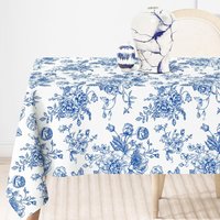 Blue and White Porcelain Floral Waterproof Tablecloth Holiday Party Decor Reusable Rectangle Tablecloth Wedding Decorations
