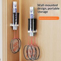 Wall Mounted Badminton Racket Holder Punch Free With Ball Hanger Storage Rack For Tennis Ping Pong Paddle