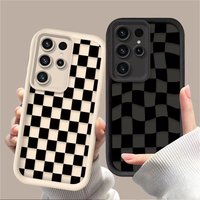 Black and White Checkered Case For Samsung Galaxy S24 S25 S23 Ultra S22 S21 Plus FE A36 A56 A26 A16 A06 A15 A25 A35 A55 5G Cover