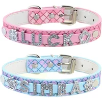 Bling Rhinestone Puppy Dog Collars Personalized Small Dogs Chihuahua Collar Custom Cat Necklace Free Name Charms Pet Accessories