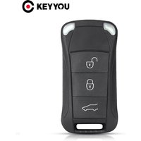 KEYYOU 3 Buttons Flip Remote Key Shell Case Fob for Porsche Cayenne GTS Uncut HU66 Blade