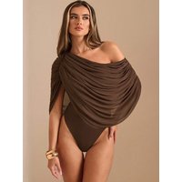 JULISSA MO Sexy Off Shoulder Mesh Women Bodysuit Brown Sleeveless High Waist Bodysuit Female Spring Loose Elegant Party Clubwear