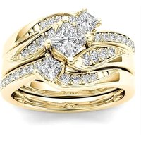 3Pcs/Set Fashion Sparking Inlaid Synthetic Zirconia Golden Plated Ring Women's Elegant Wedding Banquet Jewelry Accessories Gifts