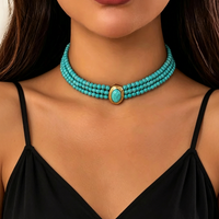 Simple Natural Stone Beads Necklace Multilayer Beading Choker for Women Short Strand Neck Chain Collar Jewelry