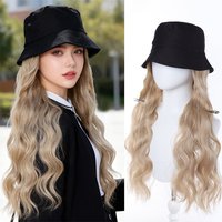 synthetic wigBlack fisherman's hat with water ripple style one-piece wig hat