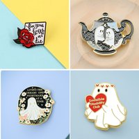 Fashionable Ghost Teapot Enamel Pin Badge Unique Holiday Brooch Jewelry Gift Halloween Costume Accessories Wholesale