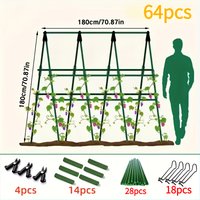 New al of 64 accessories garden brackets (28 poles+14 connecting pipes+18 spring buckles+4 A-forks) plant flower rack support r