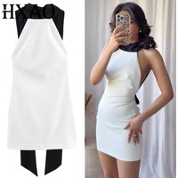 HXAO Women's Halter White Dress Summer 2025 Woman Sexy Backless Short Dresses Sleeveless Birthday Dress Patchwork Resort Vestido