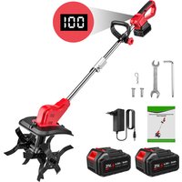 Mini Akku-Elektro-Gartenfräse, tragbarer Rotationskultivator mit Doppelwalzen und 4 Klingen zum Lockern des Bodens, Unkrautjäten und Bodenwenden für Garten, Rasen, Gewächshaus, Gemüsebeet und