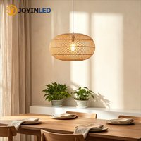 JOYINLED 40CM Beige Natural Rattan Ceiling Chandelier Wicker Pendant Lamp Shade for Living Room Bedroom Dining Table E27 Lamp