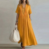 New Summer Maxi Dresses For Women Casual V Neck Short Sleeve Pocket Loose Party Dress Women Fashion Beach Holiday Long Dress