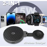 2 in 1 Wireless Charging Station Fast Magnetic Foldable Travel Charger Station for iPhone 16 15 14 Pro Apple Watch Airpods