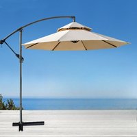 Double-Tier Cantilever Patio Umbrella, Offset Hanging Outdoor Umbrella with Crank, UV-Protective Sun Shade for Garden Backyard