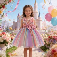 Vêtements à fleurs pour petites filles de 0 à 10 ans, robe en maille arc-en-ciel, petite robe de princesse, Costume de spectacle de Piano, robes de fête pour enfants