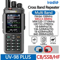 Iradio UV-98 PLUS 10W Multi Band Ham Radio HF UHF VHF With AM USB LSB CW CB LW MW SW SSB Cross Band Repeaper 2.4"large Screen