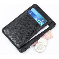 ID Credit Bank Card Holder Wallet Men Card Holder PU Leather 6 Cards Slot Ultra-thin Lichee Pattern Money Wallet