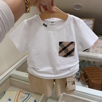 Cotton Short Sleeve T-Shirt And Work Pants Set Comfortable Patchwork Children's Clothing for Boys And Girls in Summer