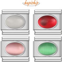 Hapiship 2024 New Women Unique Ellipse Opal Italian Charms Links Fit 9mm Bracelet Stainless Steel DIY Making Jewelry DJ1197