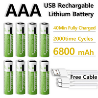 AAA 6800mAh 1.5V Lithium-ion Batteries High Capacity AAA Rechargeable Li-ion Battery Long Lasting with USB-C Fast Charging Cable