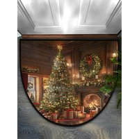 VIKAMA Christmas Snowman Round Decoration Half Round Door Mat Non Slip Washable Area Rug Absorbent Soft Floor Mat Home Decor
