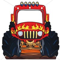 Monster Truck Photo Booth Frame, Red Flame Monster Truck Cutout Background Banner for Kids Truck Themed Birthday Party