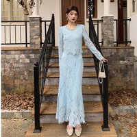 Elegant Vintage High Waist Lace Half Skirt Set Women's Fashion Spring Collection Bodycon Style Long Sleeve round Neck Top
