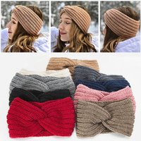Women Knitted Cross Headband Warm Wide Turban Leopard Bowknot Crochet Headwear Colorful Winter Cycling Weaving Cold Weather