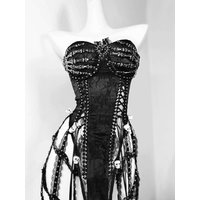 TDH Heavy Industries Handmade Pure Black Gothic Black Strap Drawstring Chest, Bird Cage, Affordable Bundle Body, Skincare Top