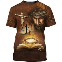 Jesus Christ T-shirt Men Women Short Sleeve O-neck T Shirts 3D Printed Pattern USA Flag Worship Chapel Clothes Pullover Top Tee
