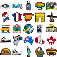 1/25PCS World Travel Theme PVC Shoe Charms for Clogs, Eiffel Tower, Passport, Globe DIY Accessories for Teens & Adults