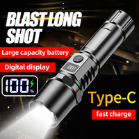Ultra bright LED flashlight with zoom and battery indicator light, USB charging camping light flash