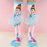 1 pair of children's knee-high stockings with ballerina image pattern
