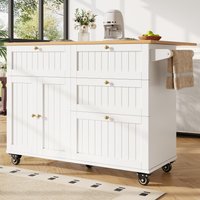 PINGGO Rolling Mobile Kitchen Island Table On Wheels Drawer Storage Cabinet Drop Leaf Breakfast Bar Towel Rack White
