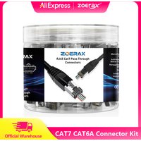 ZoeRax 50-Pack RJ45 CAT7 CAT6A Pass Through Connector Kit with Strain Relief Boots Shielded 3-Prong Network Modular Plug