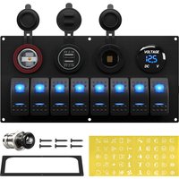 DaierTek Marine Boat Switch Panel Waterproof 8 Gang 12V Rocker Switch Panel Toggle Switch Panel Blue LED Lighted for Automotive