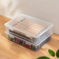 High Capacity Brush Pencil Storage Box Desktop Marker Pen Transparent Stationery Box Sketching Pen Crayon Organizing Box