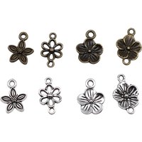 40pcs Charms Connector Flower Antique Bronze Silver Color Pendants DIY Crafts Making Findings Handmade Tibetan Jewelry
