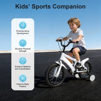 14 INCH KIDS BIKE WITH TRAINING WHEELS, ADJUSTABLE SEAT & HANDLEBAR, ANTI-SLIP HANDLEBAR, HANDBRAKE & BELL FOR BEGINNER RIDERS