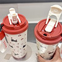 Floral Kitten Design 550ml Dual-Drink Vacuum Insulated Cup, Large Capacity Portable 316 Stainless Steel Water Bottle