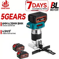 ONEVAN 1600 W bürstenloser elektrischer Trimmer, 5 Gänge, 6 mm, 6,35 mm, 8 mm, kabellose Gravur, Schlitzen, Fräsen, Router für Makita-Akku-Pin