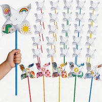 100Pcs DIY Paper Pinwheels Craft Kid Color Your Own White Pinwheels Bulk Summer Spring Craft for Art Craft Party Activity Easter